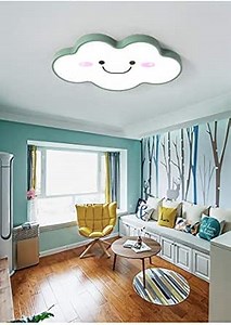 LITFAD Modern Dimmable Ceiling Light 19.68" Wide Ultralight Cartoon Creative Personality Smile Face Design LED Flush Mount Pendant Light in Green Finish for Girls Room,Kids Bedroom,Study Room