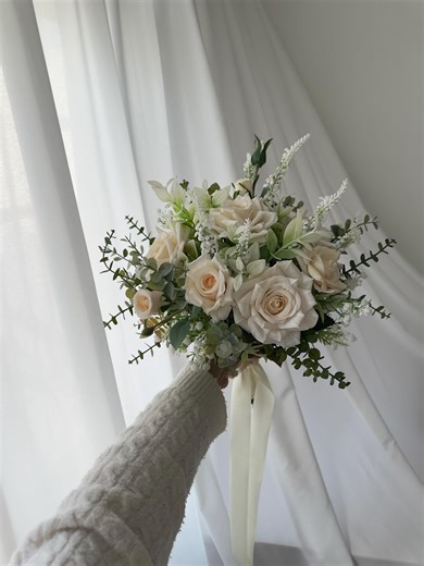 Ivory Rose Wedding Artificial Bouquet – Rustic Silk Bridal Flowers With Greenery & Eucalyptus - Etsy