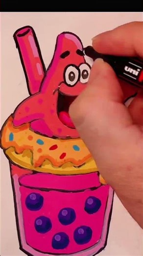 New SpongeBob Movie Vibes 🍍⭐ How to Draw a Patrick Donut Boba Tea | Posca Marker Tutorial