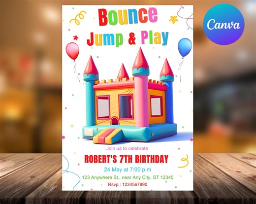 Bounce Castle Birthday Invitation | Jump Party Template (digital Download) - Etsy