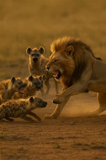 Lion Father Defends Cub Against Many Hyenas #Lion #Nature #Savanna #WildlifeShorts #Documentary