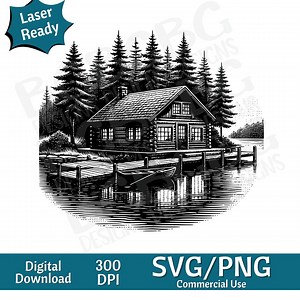 Cabin by Lake SVG PNG, Vector Graphic, Laser Engraver, Cnc, Clip Art, Laser Ready, Cutting Boards, Personalized Gifts - Etsy