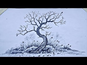 How to draw an old tree || outline and shadding step by step