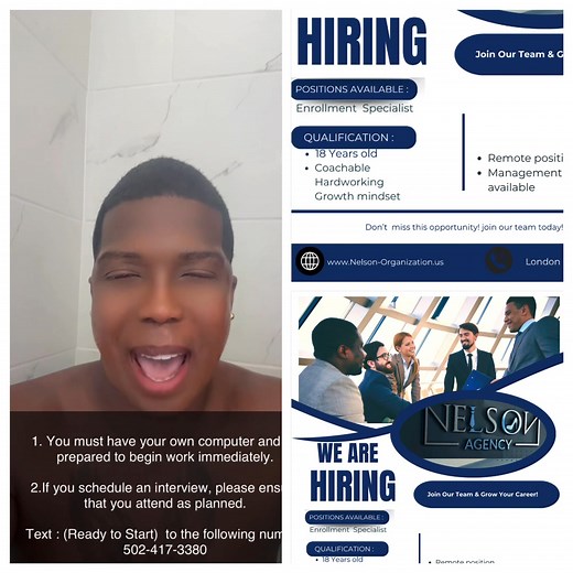 17K views · 149 reactions | 1. You must have your own computer and be prepared to begin work immediately. 2.If you schedule an interview, please ensure that you attend as planned. Text : (Ready to Start) to the following number 502-417-3380 Facebook: @nelson.organization.ail TikTok : @nelsonagency_age Instagram : @nelson_organization_ail @lon | Messiecc Newpag | Facebook