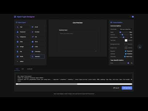 Input Type Designer Using HTML, CSS and JavaScript with Source Code