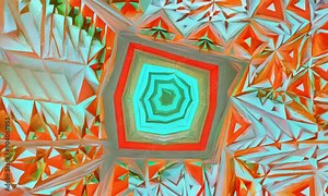 Abstract Kaleidoscope: A mesmerizing digital art piece featuring a kaleidoscope of vibrant colors, intricate geometric patterns, and a captivating central vortex, creating an illusion of depth and end