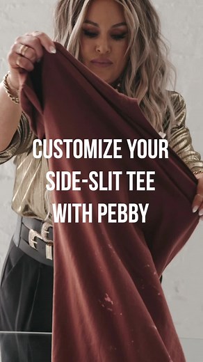 Who else looves crop tops in the summer?! 🙌🏼 With this tutorial you’ll be able to make your own with our side slit tees! #pebbyforevee #croptops #croptoptutorial #summervibes2023 #sideslittee