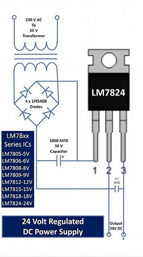 How To Make 24V Regulated DC Power Supply Using LM7824! #shorts #24vpowersupply #lm7824