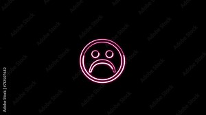 Neon glowing sad smile sign animation isolated on black background. Smile video animation. 4K Video motion graphic animation. Stock Video