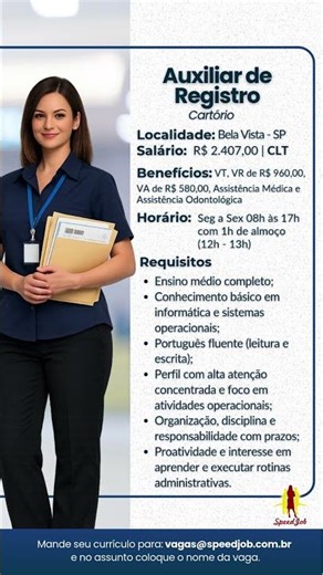 [Vaga] Auxiliar de Registro #contratação #vagas #vagasdetrabalho #vagasrh