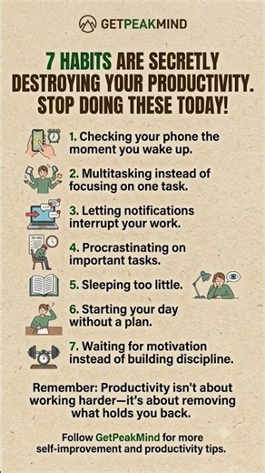 7 Habits Secretly Destroying Your Productivity (Stop These Today!) #motivation