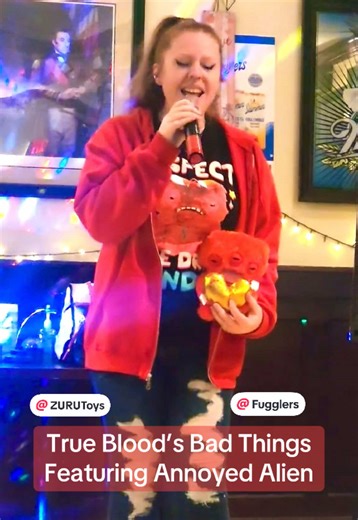 My friends asked me to karaoke True Blood’s Bad Things by Jace Everett while holding my Love Fugg Annoyed Alien for Valentine’s Day. 🤣 Also representing my “Respect the Drip Linda” Fuggler tshirt from Five Below. ❤️ Don’t mind the bloop in the middle. 😂 Still good to post. Please enjoy. Thank you to Iesha for recording. @Fugglers @ZURU Toys @Five Below @Iesha Lesa #fugglers #fuggler #zurutoys #fugglerswag #karaokenight