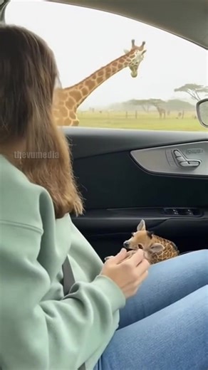 Heartwarming Moment: Mother Giraffe Hands Baby Calf to Humans in Safari Park! #giraffe #safari #animals | Vu Visuals