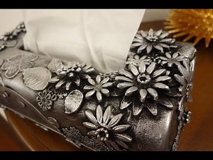 100均プラスチックのティッシュ箱、紙粘土でリメイク/Tissue case