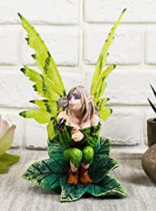 Ebros Mythical Goddess Green Earth Pixie Dust Fairy Blowing Crystal Bubble Statue 6" Tall Whimsical Tribal Gaia Faerie Fantasy Sculpture