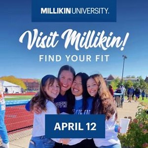 Find your fit by visiting Millikin University April 12! Tour our vibrant campus, explore our top-ranked majors and programs, and see how students thrive through clubs, athletics and performing arts. Ⓜ️ Register and learn more: millikin.edu/visit #millikinu #campusvisit | Millikin University