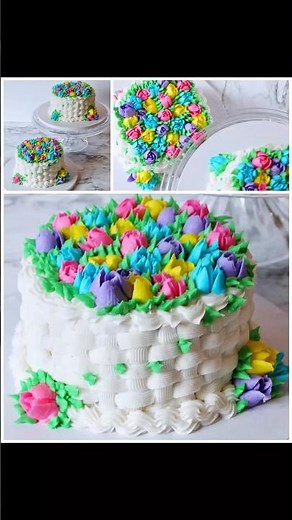 Spring Flower Basket Cake 🌷 Easy Buttercream Weave + Russian Tip Flowers!