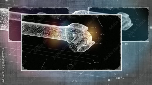Video animation of computer technic 3d modeling of mechanical part - wrench and bolt model. Animated motion effect, screensaver. Technical cad drawing.