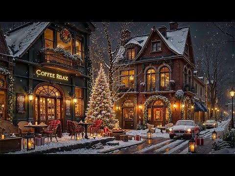 Cozy Coffee Shop Christmas Ambience & Crackling Fireplace 🎄 Smooth Christmas Jazz Music for Unwind