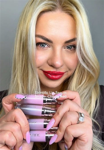 Cherry red lips moment 🍒❤️ This shade is seriously stunning — glossy, juicy and so comfortable on the lips. The color is bold but still super wearable, and the shine gives that perfect fresh look. Would you wear this cherry red shade? 🍒 You can find it through the link in my bio. 🤤🔥 #skintific #trendreels #redlipstick #glossylips