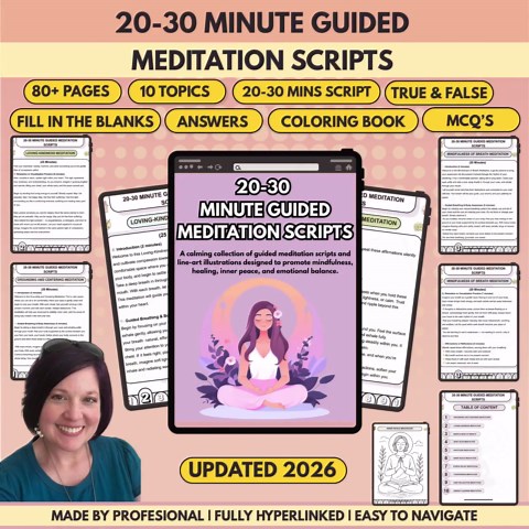 20-30 Minute Guided Meditation Scripts: Anxiety & Trauma, Hyperlinked 2026 (Digital Download)
