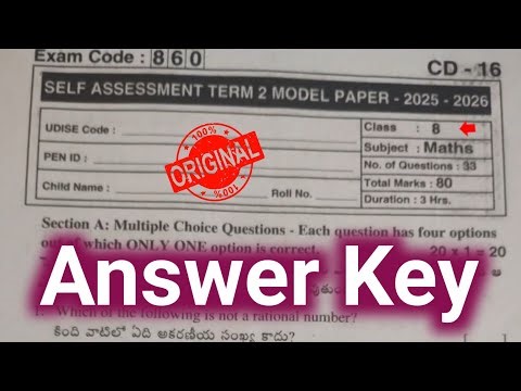 💯Ap 8th maths Self Assessment Term 2 Model paper answer key 2026|8th class Sa2 maths 2026 answer