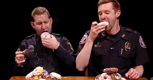 Two police officers snack on donuts, discuss universal lesson we can learn from donuts