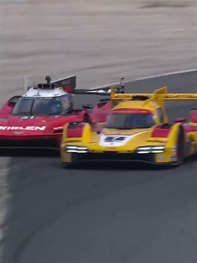 Contact between the No. 7 Porsche Penske and the No. 31 Whelen Cadillac GTP Cars. 😳