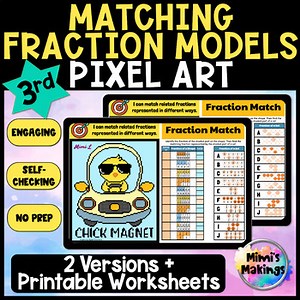 Spring Fraction Representation Match Pixel Art Activity - Region and Set Models