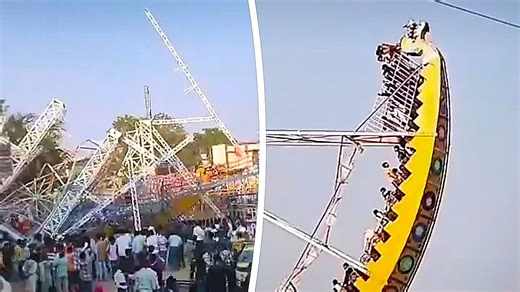 Fairground thrill turns to terror as giant swing collapses