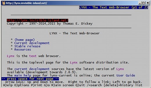 Using the Lynx text-based Web browser