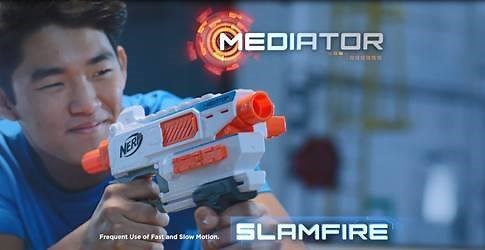 Build the Mediator XL blaster with the Nerf Modulus Mediator Series. The series includes a blaster core, barrel, and stock. The Mediator core blaster fires 6 darts in a row with pump-action, clip-fed blasting. The clip loads into the side of the blaster and holds up to 6 Elite darts. Unleash all 6 darts rapidly with slam-fire action. The Mediator blaster has attachments points for the Mediator Barrel and Mediator Stock, so battlers can build the Mediator XL blaster. Side and top tactical rails p