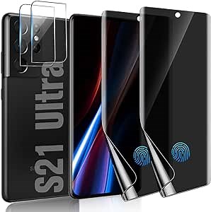 Amazon.com: [2+2 Pack] Galaxy S21 Ultra Privacy Screen Protector [Not Glass] with Camera Lens Protector, Fingerprint Compatible, Bubble Free, Flexible Anti-Spy TPU Film for Samsung Galaxy S21 Ultra 5G (6.8 Inch) : Everything Else