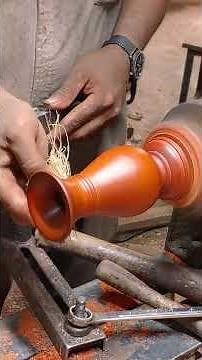 Palm Wood Accents in a Red Wood Vase #classicwood #woodturner #wood #woodscraft #diy