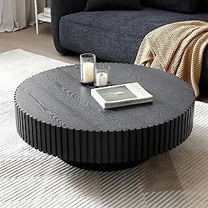 31.49'' Small Round Coffee Table for Living Room or Sofa, Lounge or Other Small Spaces, Black Coffee Table Wood with Modern Design, Mid Century Style, Low Profile, Easy Assembly