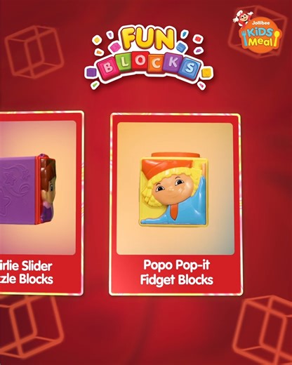 Once you pop, stack, and solve, the fun won’t stop! 🔁 Discover the joy of learning with Jollibee Fun Blocks. Available with every Jollibee Kids Meal order for a limited time only! | Jollibee