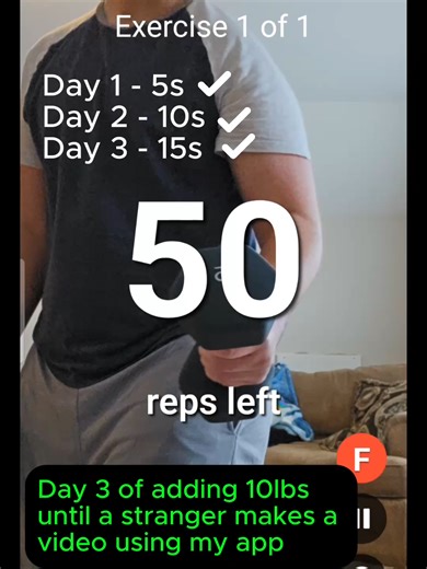 Day 3 Challenge of adding 10lbs to my 50 squat reps until a stranger posts a video of them using the free myrepscount app to workout. It uses the phone's camera to count reps in real time and logs everything for you. On to day 4! #crossfit #personaltrainer #gymtok #workout