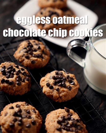 Tarla Dalal Recipes on Instagram: "eggless oatmeal chocolate chip cookies recipe | soft and gooey oatmeal chocolate chip cookies | Indian oatmeal cookies | chocolate oat biscuits Ingredients For Eggless Oatmeal Chocolate Chip Cookies 1/2 cup chopped dark chocolate 2 tbsp roasted and chopped almonds (badam) and walnuts (akhrot) 1/2 cup soft butter 1/4 cup brown sugar 1/2 cup whole wheat flour (gehun ka atta) 1/4 cup quick cooking oats 2 tbsp orange juice 1 tsp vanilla essence 2 tbsp chocolate chi