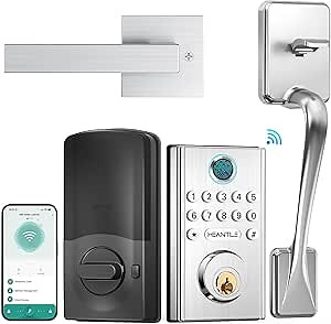 WiFi Smart Door Lock Set: HEANTLE Keyless Entry Deadbolt with Handle Fingerprint Deadbolt Electronic Digital Keypad Door Lock Alexa App Remote Control