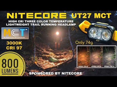 2025 Nitecore UT27 MCT - Selectable Tint Lightweight Headlamp 800 lm, 3000K CRI 97, 4500K, 6500K