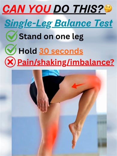 Knee Pain Test at Home ❌ | Single-Leg Balance Test | Physiotherapy Can you balance on one leg for 30 seconds? 🤔 This Single-Leg Balance Test is a simple physiotherapy test you can do at home to check knee, ankle, and hip stability. 👉 Important: If you feel pain, shaking, or imbalance, the problem is in the standing leg, not the bent one. This test helps identify: ✔ Knee weakness ✔ Ankle instability ✔ Hip & glute weakness ✔ Balance & coordination issues ⚠️ If pain occurs, consult a physiotherap