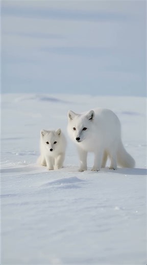 Arctic Fox Baby Exploring Snow with Mom | Cute Arctic Wildlife & Winter Nature Sounds