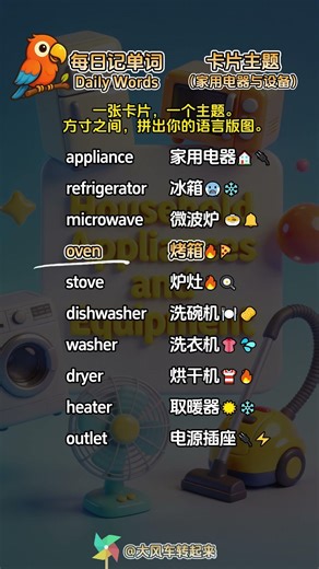 Daily vocabulary diary ~ Card theme: Home Appliances #EnglishLearning #VocabularyMemorization