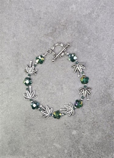 Sterling Silver and Metal Palm Tree Bracelet, Palm Tree Jewelry, Crystal Flower Bracelet, Floral Jewelry, Nature Jewelry, Palm Tree Gift - Etsy