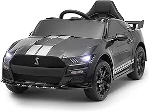 Blitzshark 12V Kids Ride on Car Licensed Ford Mustang Shelby GT500 Electric Vehicle for Kids 7AH Big Battery Powered Car, with 2.4G Remote Control, Safety Belt, Bright Headlights, Music & FM, Black