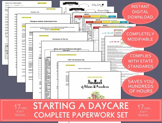 Daycare Forms Bundle: Editable Parent Handbook, Menus, Schedules (digital Download) - Etsy