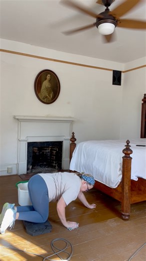 Sometimes, an old fashioned hand scrubbing is the best way to clean these old 1850 floors. There are bumps and lumps - nothing smooth like the click laminate flooring widely used today. Long ago they were painted the color bittersweet. I currently have no plans for these floors, except obviously to keep them and be thankful they are solid and clean. • #taylorsoldhomerevival #vintage #cleaning #fixerupper #farmhouse | Taylors Old Home Revival