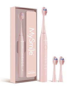 MySmile DY156 Sonic Electric Toothbrush for Adults, Rechargeable Enamel Safe Toothbrush, 3 Replace Heads, 5 Super Vibration Deep Cleaning Modes, One Charge for 60 Days, Pink