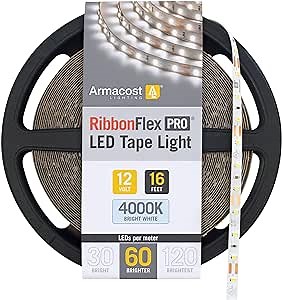Armacost Lighting RibbonFlex Pro 12V White LED Strip Lights 60 LED/m, 4000K, 16.4 ft 152230