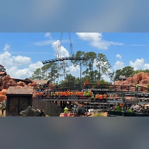 461K views · 5.8K reactions | Today at Magic Kingdom Park, Big Thunder Mountain Railroad celebrated a major refurbishment milestone.  Judging by the large ceremony, it appears the final piece of the complete re-track of the attraction has been lifted into place! Video from viewer Mike Chandler | Mickey Views | Facebook
